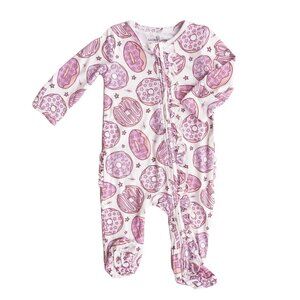 Caden Lane Donut Shop Bamboo Ruffle Zipper Footie in Pink